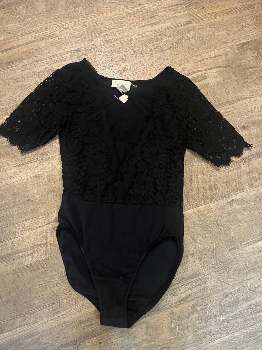 Victoria's Secret Black Lace Short-Sleeve Bodysuit
